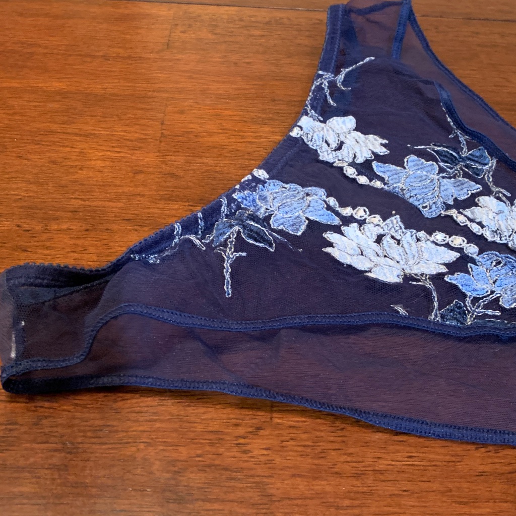 Sheer Blue Floral Lace Panties, Dark Blue, Sexy, M , Like New, No Tags.Must Have